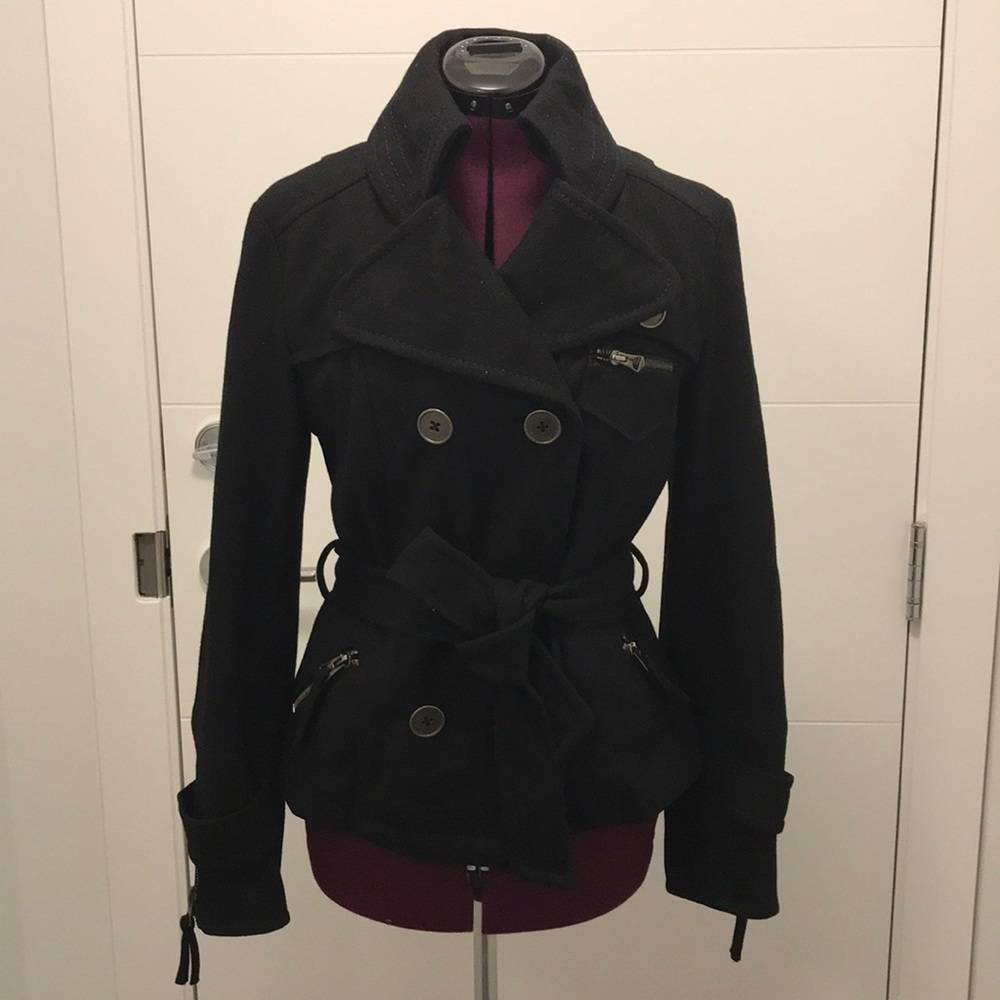 Spoom Wool Blend Military Style Pea Coat